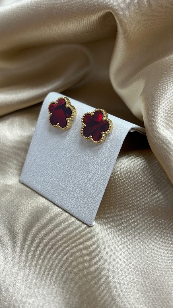 VTIČNI UHANI FLOWER - GOLD/RED - slika 4