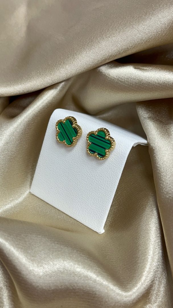 VTIČNI UHANI FLOWER - GOLD/GREEN - slika 3