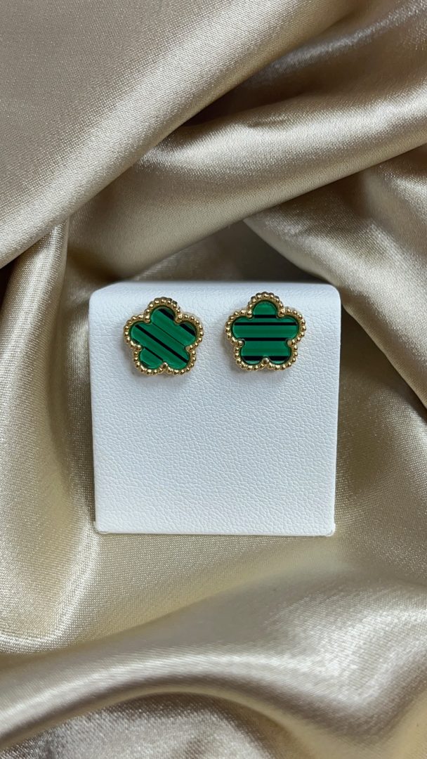 VTIČNI UHANI FLOWER - GOLD/GREEN - slika 2