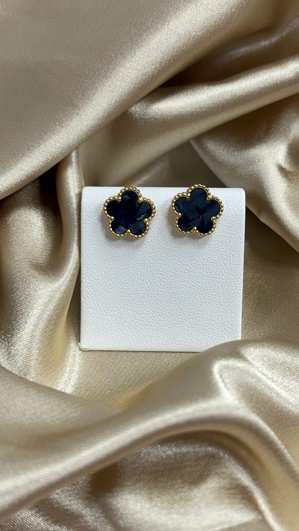 VTIČNI UHANI FLOWER - GOLD/BLACK
