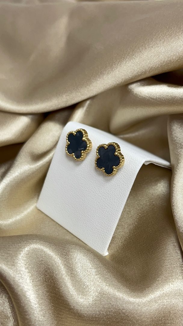 VTIČNI UHANI FLOWER - GOLD/BLACK - slika 2