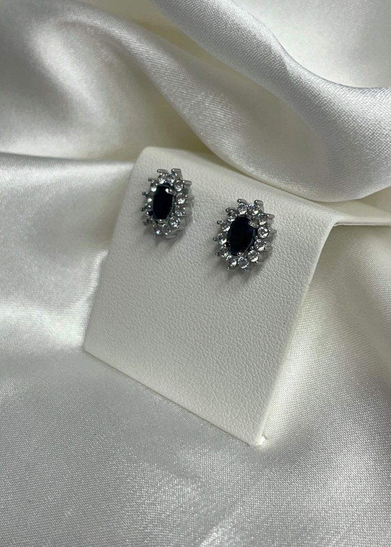 VTIČNI UHANI OVAL - SILVER/BLACK - slika 2