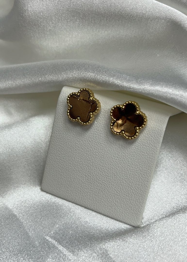 VTIČNI UHANI FLOWER- GOLD/BROWN - slika 2